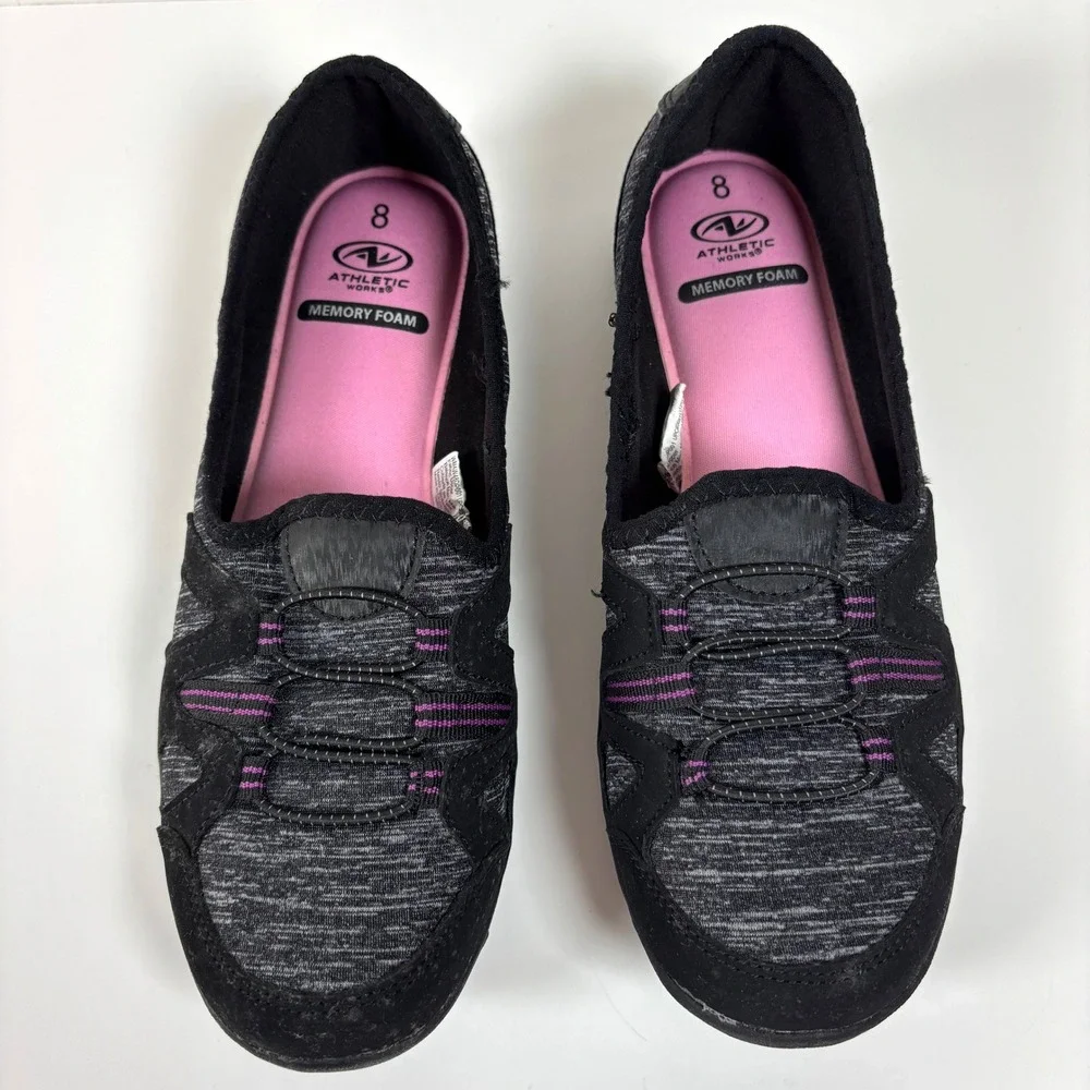 Athletic Works Slip-On Walking Shoes Memory Foam Black Women Size 8 Good